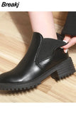 Heel Boots Women's 2023 New Fashion Light Leather Boots Brown Round Head Mid Heel Slip on Ankle Women's Shoes Women