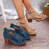 Breakj Summer New Shoes Large-Size Women's Shoes Coarse Heel High Heels Hollow Fish Mouth Sandals