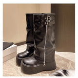 Breakj Bottom Big Head Trouser Boots Women 2025 Autumn And Winter New Pine Cake With But Knee Fashion Belt Buckle Knight