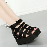 2021 New Sandals Super High Heel Height Increase Muffin Thick Bottom Wedge Heel Hollow Fish Mouth Women Sandals