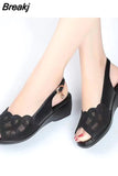 Shoes 2023 Hot Sale Women's Sandals Summer Mesh Fish Mouth Chunky Heel Semi-High Heeled Hollow Out Soft Bottom Mom