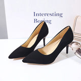Breakj Spring New Large-Size High-Heeled Single-Shoe Rubber Sheel Fine Heel Light-Mouthed Women's Velvet High-Heeled