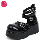 High Heels Punk Buckles Black Gothic Style Summer Boot Platform Sandals Shoes Women Lolita Cosplay Plus Size 34-43