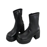 Breakj Autumn And Winter New Thick Bottom Black Short Boots Women Thick High And Thin Elastic Fashion