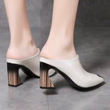 Summer 2023 New Women Slipper High Heel Sandal Shoes Ladies High Quality PU Leather Slides Pumps