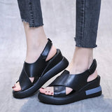 Summer Sandals For Women Wedge Heeled Fashion Cross Strap Casual Style Ladies Shoes Comfort Open Toe Solid Buckle