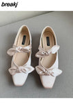 Women Flat Bottom Ballet Shoes Female New Bow Band Retro Shallow Mouth Women's Shoes Size