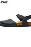 New Summer Women Gladiator Cork Sandals Fashion Casual Buckle Strap Closed Toe PU Leather Sandal Shoe Flat