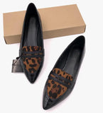pattern/leopard pointed toe women flats single shoes British slip on lazy soft leather casual loafers brand designer