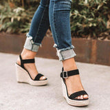 2021Summer Sandals Women Wedges Platform Ladies Hemp Shoes Ladies Candy Color Casual Girls Slip on Strap Cross Girls Plus