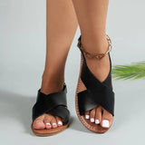 Breakj Large-Size Cross-Slip With Flat-Soled Sandals Women Retro Style Wide Fashion Strip Beach Cool Slippers