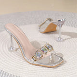 Crystal Women High Heels Slippers Summer PVC Transparent Shoes 2024 Open Toe Beach Flip Flops Sandals Pumps Mujer