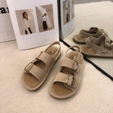 Sandals Low-Heeled Shoes With Strap Suit Female Beige Open Toe New Gladiator Low-heeled Fashion Girls Flat Velvet Black