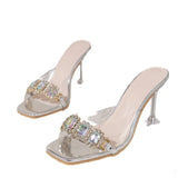 Crystal Women High Heels Slippers Summer PVC Transparent Shoes 2024 Open Toe Beach Flip Flops Sandals Pumps Mujer