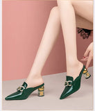 Half Slippers Women's Summer 2023 New Pointed Toe Fashion Half Support Women's Shoes Soft Leather Thick Heel