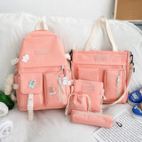 NEW 5 Piece Set backpacks fashion canvas kawaii female Korean Shoulder bag Casual College Students backpack School bag for