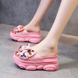 House Slippers Platform Slides Slipers Women Heeled Mules Black Sandals Fashion Lady 2024 High Summer Beige Luxury