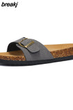 2023 New Summer Beach Holiday Women Cork Slipper Casual Buckle Non-slip Outside Nubuck Leather Slip on Slides