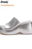 Fashion Brand Women's Slippers 2023 Wedge High Heeled Sandals European Style Simply Casual Comfy Walking Slippers
