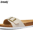 2023 New Summer Beach Holiday Women Cork Slipper Casual Buckle Non-slip Outside Nubuck Leather Slip on Slides