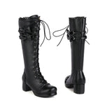 Winter Warm Lolita Boots Cute Girl Bow Cosplay Princess Shoes Cross Tied Side Zip chuncky Thick Knee High Womens Platform