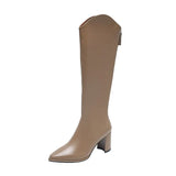 Size 34-43 New Women Boots Zipper Thick High Heels Simple Thick High Heels Autumn Winter Boots Knee High