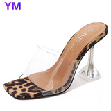 Leopard 2021 New Summer Fashion Sandals PVC Strange Style Transparency Heels Square Toe Femal Women Square Toe Slipper