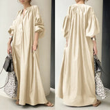 Elegant Solid Shirt Dress Women's Spring Sundress 2022 ZANZEA Casual Lantern Sleeve Maxi Vestidos Female V Neck
