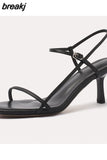 Size 34-43 Women Sandals Real Leather High Heels Summer Shoes For Women Rome Buckle Strap Sandalias Elegant