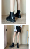 Botas Women Motorcycle Ankle Boots Wedges Female Lace Up Platforms Spring Black Leather Oxford Shoes Woman 2021 Botas