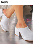 Fashion Brand Women Slippers 2023 Chunky High Heels Suede Platform Sandals European Style Office Daily Lady Sandals