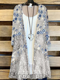 Women Summer Office Casual Long Loose Coat Elegant Floral Print Cardigan Spring New Three-quarter Sleeve Loose Tops