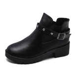 Breakj Autumn And Winter New Thick And Martin Boots Women's Round Head Rivet Belt Buckle Plus Velvet Short Boots Fashion Thin