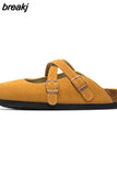 New Summer Women Gladiator Cork Sandals Fashion Casual Buckle Strap Closed Toe PU Leather Sandal Shoe Flat