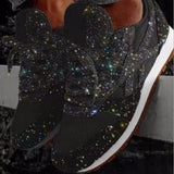 Style Women Casual Lace Up Sneakers Outdoor Sport Running Shoes Glitter Shoes Mesh Flat Shoes Ladies Sequin Vulcanized