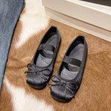 Breakj New Round Head Mary Precious Shoes Women Bows Silk And Satin Wear Ballet Shoes Pink French Flat Heel Single