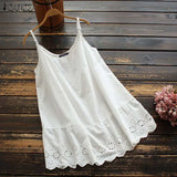 Vintage Lace Crochet Tops Women's Spaghetti Strap Blouses ZANZEA 2022 Casual Summer Floral Tunic Female Chemise