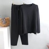 2 Pieces Set Women Knitted Tracksuit O-neck Sweater + Granny pants Sweater Set female Knitted sweater suit Homewear