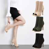 Shoes on Sale 2023 Fashion Women's Boots Summer Slim Ankle Sandals Elegant Stiletto High Heels Peep Toe Knit Sock