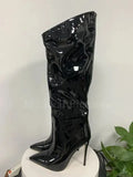 Women's High Boots Gold Silver Pointed Toe Knee-high Boots For Woman Sexy High Heels Party Shoes Ladies Stiletto botas