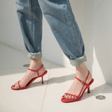 Size 34-43 Women Sandals Real Leather High Heels Summer Shoes For Women Rome Buckle Strap Sandalias Elegant