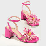 Breakj Sandals Phantom Sunflower Head Rose Red Stone Pattern Fabric Women's Shoes Direct
