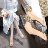 Breakj Fish Mouth Sandals Women 2025 Spring And Summer New Fashion Water Drill Buckle Transparent High-Heeled