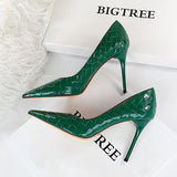 Breakj Bright Face Patent Leather Woven Grain Fine Heel Super High Heel Shallow Mouth Pointed Head Sexy Nightclub Show Thin Female Singles