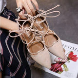cross-tied gladiator summer shoes woman pointe toe cut out flat lace up ballet flats Roman style D'orsay shoes big size