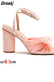 VIP 2023 Summer Woman Sandals Round Heels Super High Heel With Butterfly-knot Sweet Lady Office Shoes Plus Size