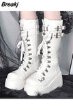 New Gothic Style Platform Vampire Cosplay Women Mid-calf Boots 2023 Winter Wedges Comfy Women Motorcycle Boots