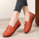 Breakj New Women's Shoes Leather Flat Sole Women's Bean Shoes One Foot Pedal Casual Women's Comfortable Mother