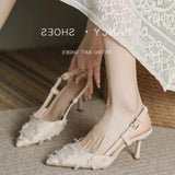 Summer Pointed Toe High Heels Women Sandals Shoes Stilettos Sexy Slingback Designer Shallow Mules Dress Zapatos Mujer