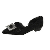 Mother With The Same French High Heel Shoes Women's Diamond Pointed Square Buckle Thick Heel Casual Low Heel Small Fragrant Wind Female